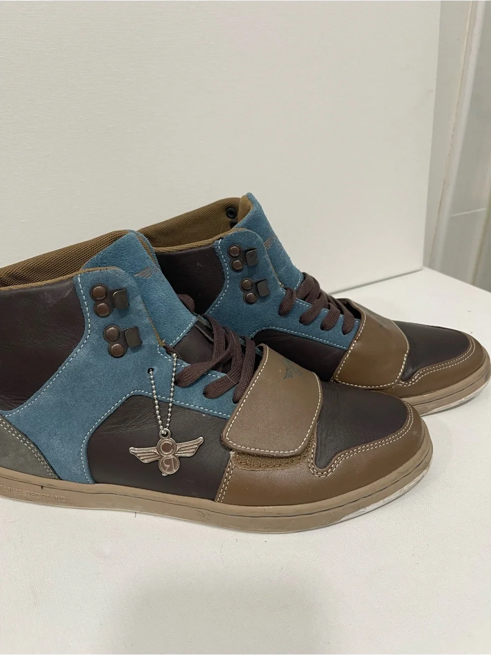 Men's Brown and Blue High-Top Lace-Up Boots